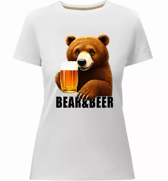 Жіноча преміум футболка Bear and beer Білий фото
