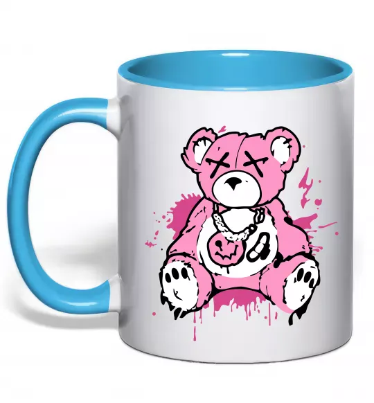 Чашка с цветной ручкой Bear pink Голубой фото
