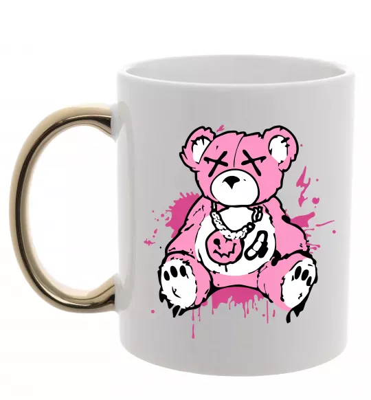 Чашка с цветной ручкой Bear pink Золото фото