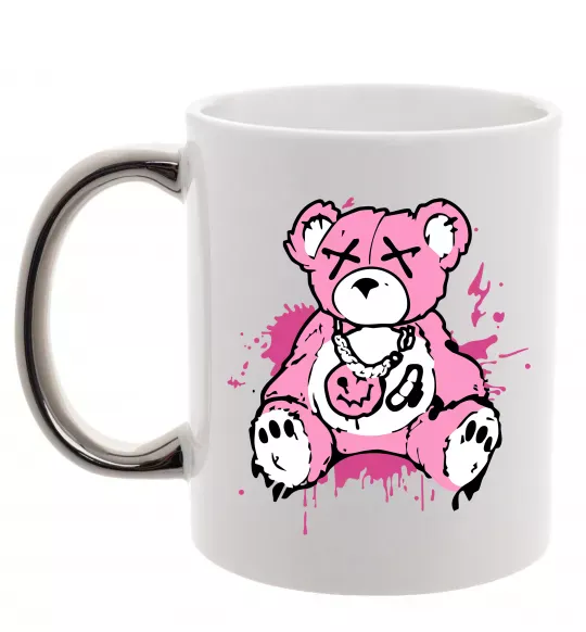 Чашка с цветной ручкой Bear pink Серебро фото