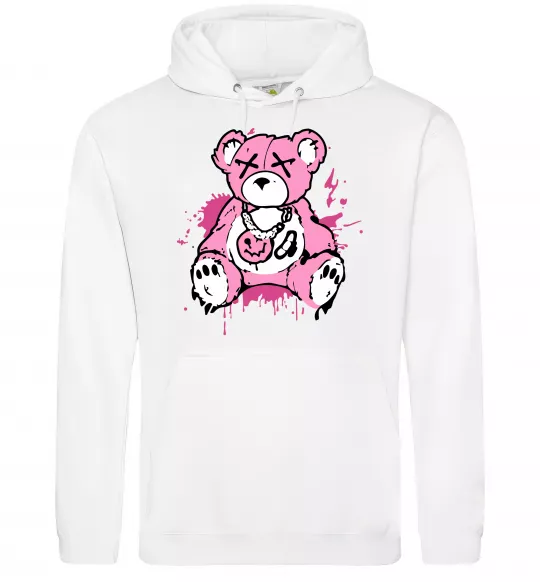 Мужская толстовка (худи) Bear pink Белый фото