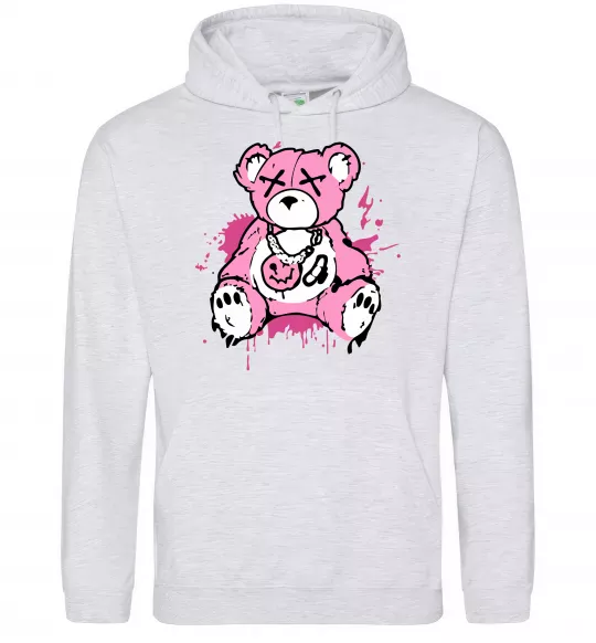 Женская толстовка (худи) Bear pink Серый меланж фото