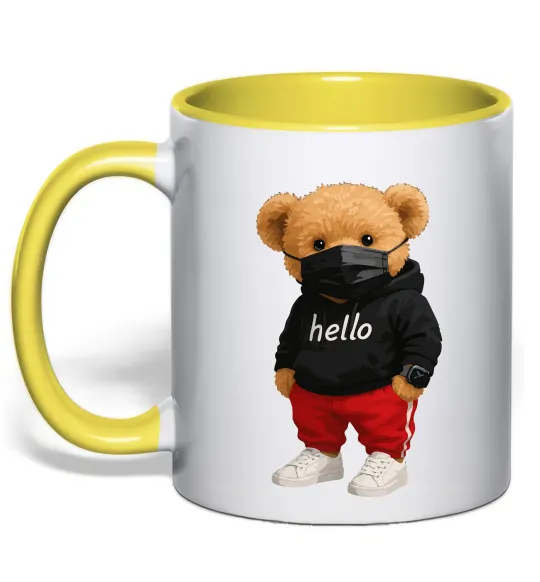 Чашка с цветной ручкой Bear swag Лимонный фото