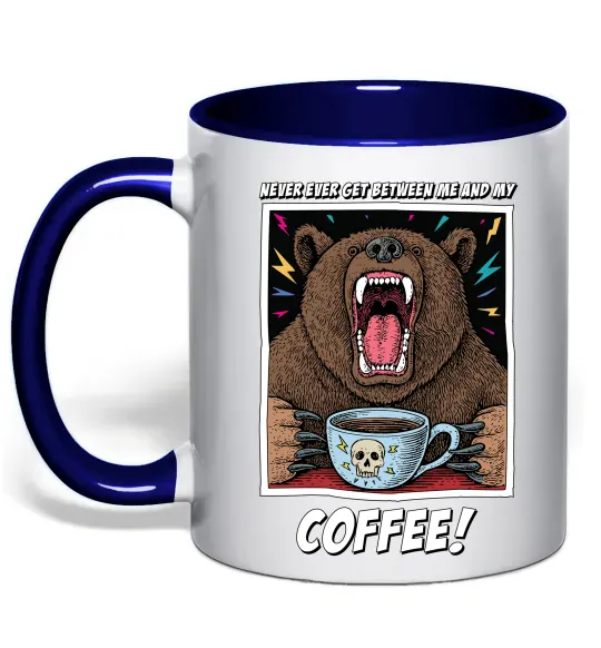 Чашка с цветной ручкой Bear with coffee Глубокий темно-синий фото