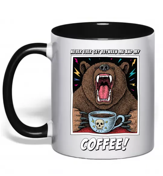 Чашка с цветной ручкой Bear with coffee Черный фото