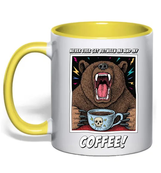 Чашка с цветной ручкой Bear with coffee Лимонный фото