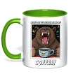 Чашка с цветной ручкой Bear with coffee Лаймовый фото