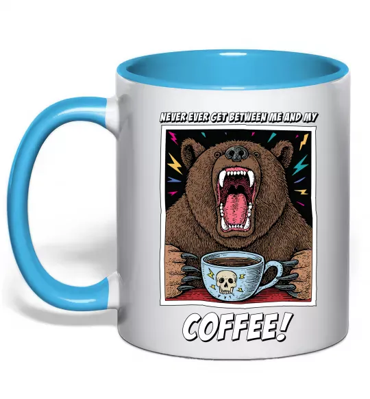 Чашка с цветной ручкой Bear with coffee Голубой фото