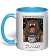 Чашка с цветной ручкой Bear with coffee Голубой фото
