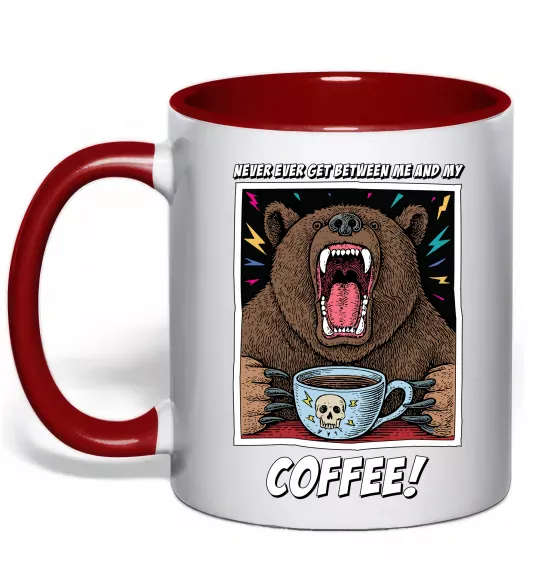 Чашка с цветной ручкой Bear with coffee Красный фото