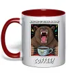 Чашка с цветной ручкой Bear with coffee Красный фото