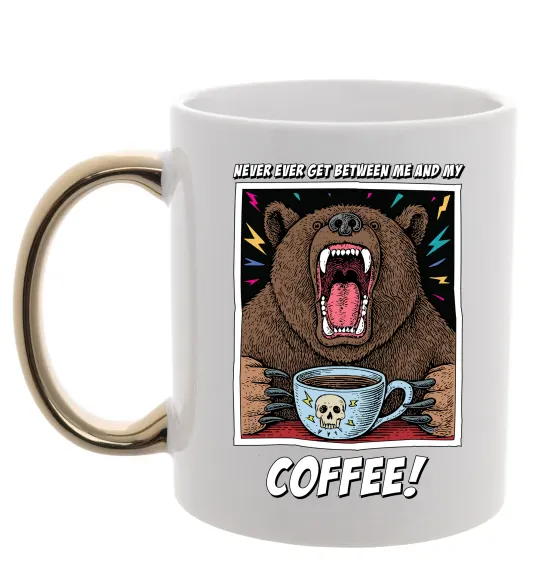 Чашка с цветной ручкой Bear with coffee Золото фото