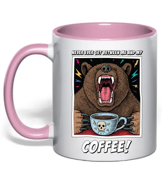 Чашка с цветной ручкой Bear with coffee Нежно розовый фото