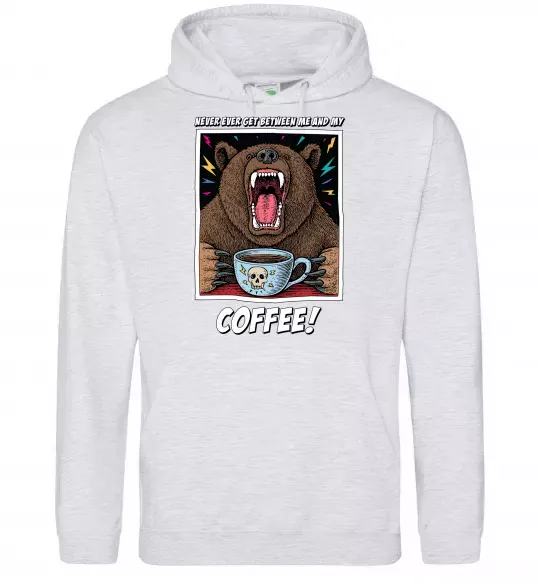 Мужская толстовка (худи) Bear with coffee Серый меланж фото