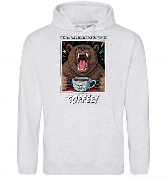 Женская толстовка (худи) Bear with coffee Серый меланж фото