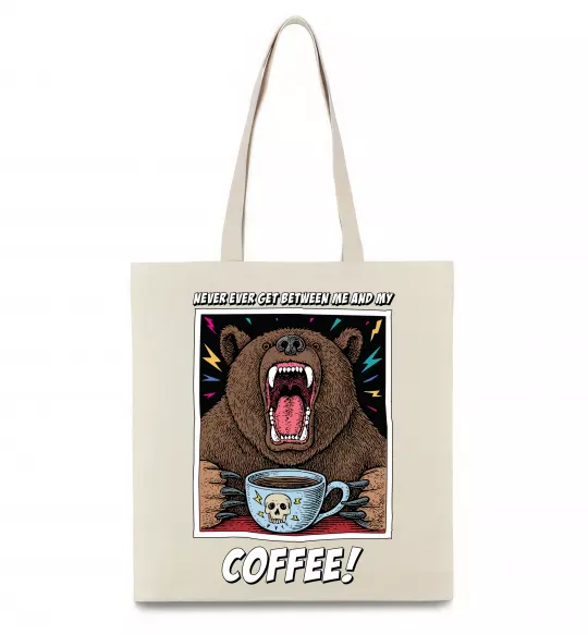 Эко-сумка Bear with coffee Бежевый фото