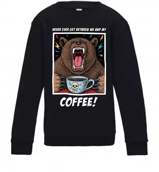 Детский Свитшот Bear with coffee Черный фото