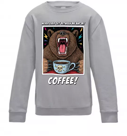 Детский Свитшот Bear with coffee Серый меланж фото