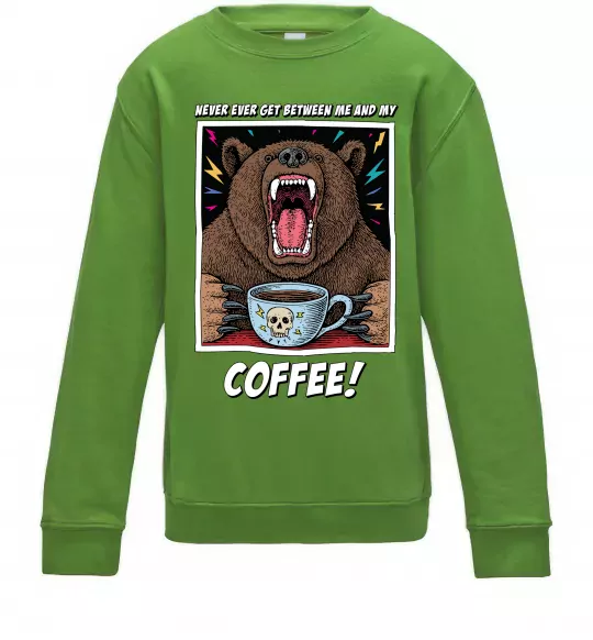 Детский Свитшот Bear with coffee Лаймовый фото