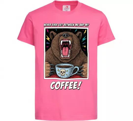 Детская футболка Bear with coffee Ярко-розовый фото