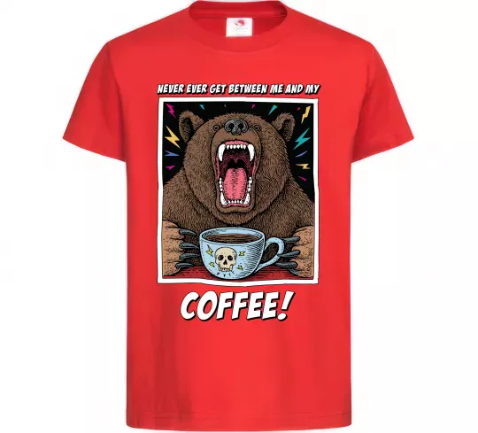 Детская футболка Bear with coffee Красный фото