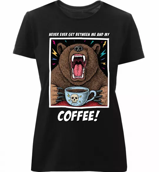 Женская премиум футболка Bear with coffee Черный фото