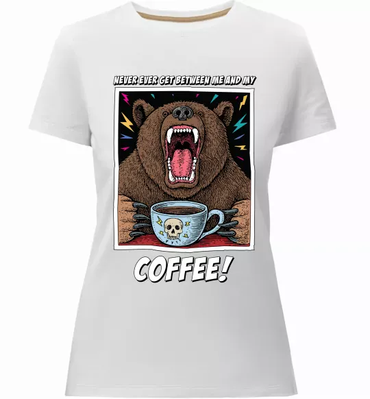Женская премиум футболка Bear with coffee Белый фото