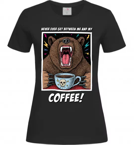Женская футболка Bear with coffee Черный фото
