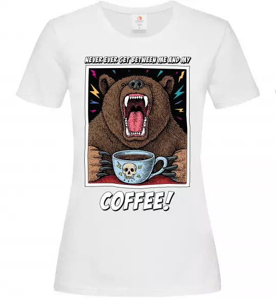 Женская футболка Bear with coffee Белый фото