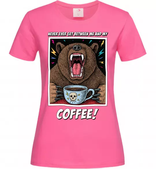 Женская футболка Bear with coffee Ярко-розовый фото