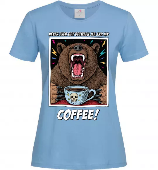 Женская футболка Bear with coffee Голубой фото