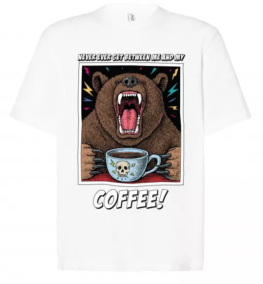 Футболка Оверсайз Bear with coffee Белый фото