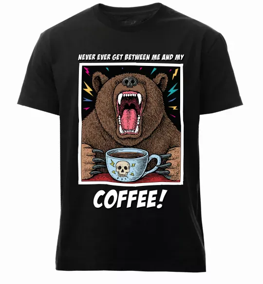 Мужская премиум футболка Bear with coffee Черный фото