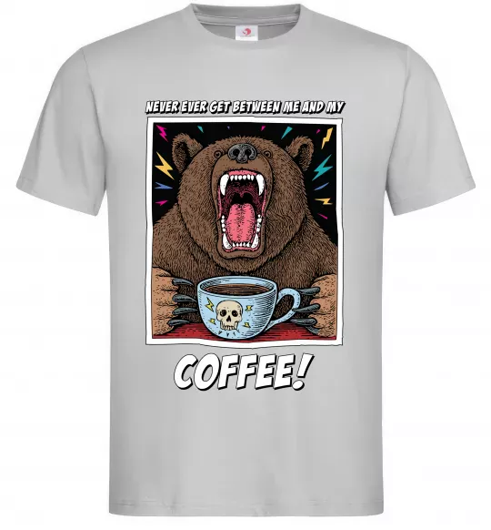 Мужская футболка Bear with coffee Серый фото