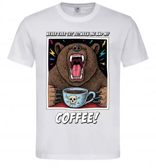 Мужская футболка Bear with coffee Белый фото