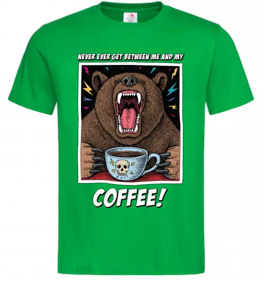 Мужская футболка Bear with coffee Зеленый фото