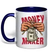 Чашка с цветной ручкой Money maker hands Глубокий темно-синий фото