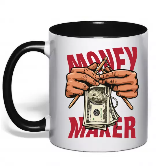 Чашка с цветной ручкой Money maker hands Черный фото