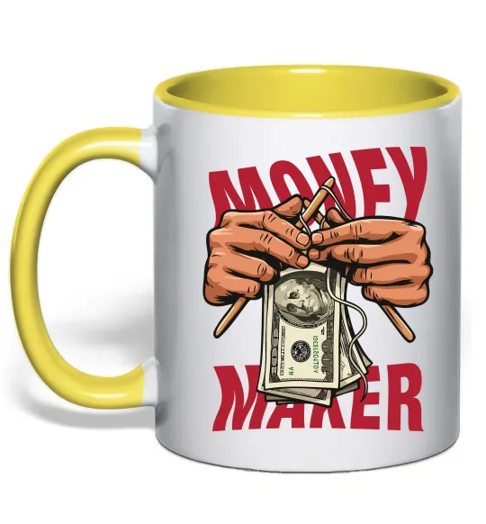 Чашка с цветной ручкой Money maker hands Лимонный фото