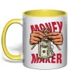 Чашка с цветной ручкой Money maker hands Лимонный фото