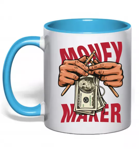 Чашка с цветной ручкой Money maker hands Голубой фото