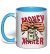 Чашка с цветной ручкой Money maker hands Голубой фото