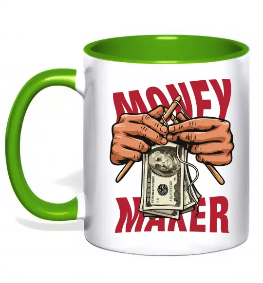 Чашка с цветной ручкой Money maker hands Зеленый фото