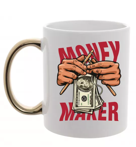 Чашка с цветной ручкой Money maker hands Золото фото