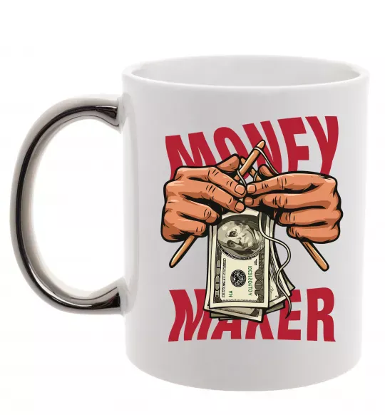 Чашка с цветной ручкой Money maker hands Серебро фото