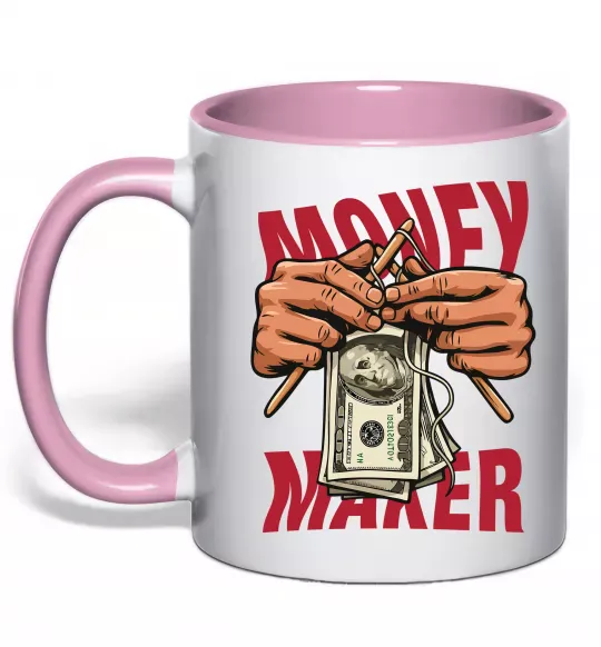 Чашка с цветной ручкой Money maker hands Нежно розовый фото