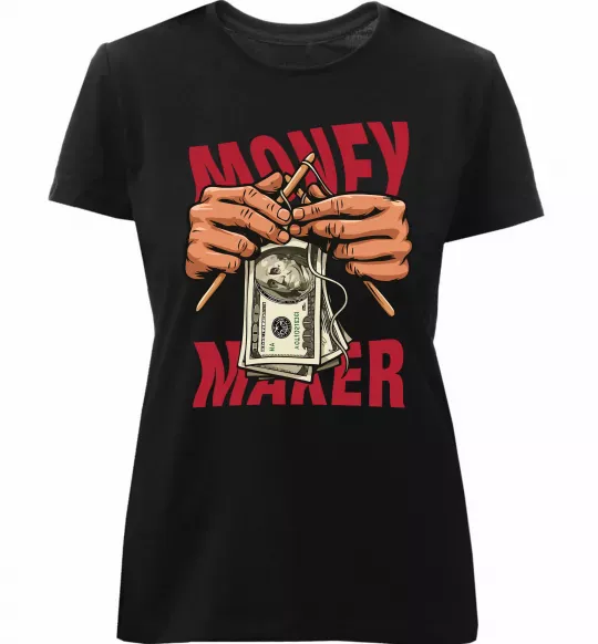 Жіноча преміум футболка Money maker hands Чорний фото