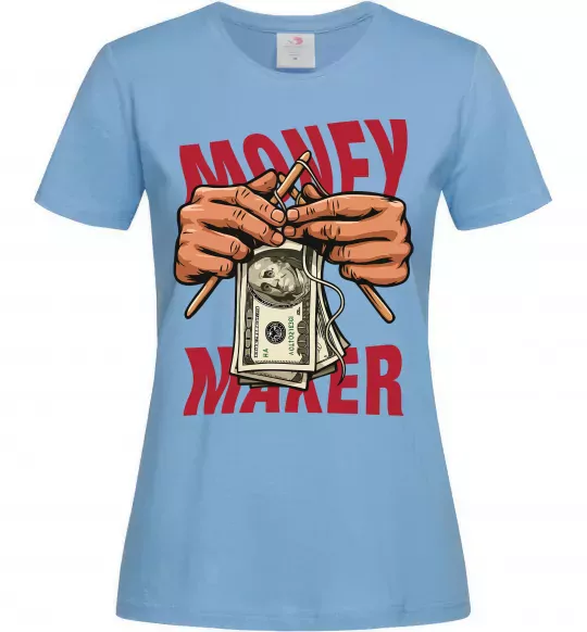 Женская футболка Money maker hands Голубой фото
