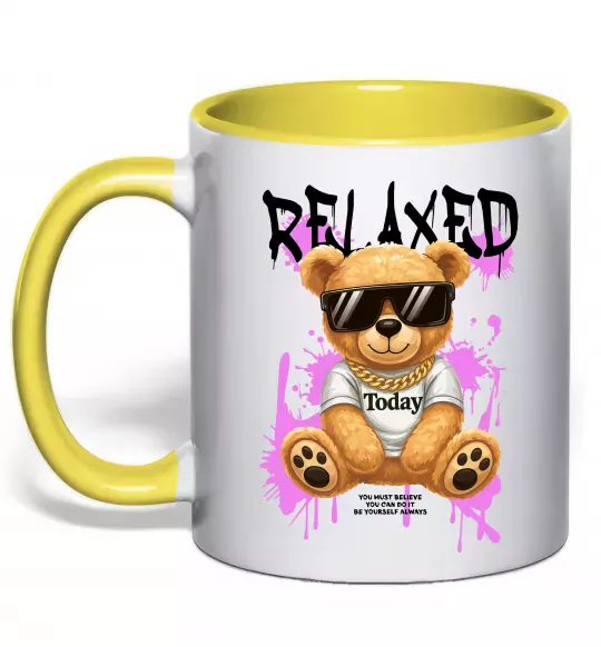 Чашка с цветной ручкой Relaxed bear Солнечно желтый фото