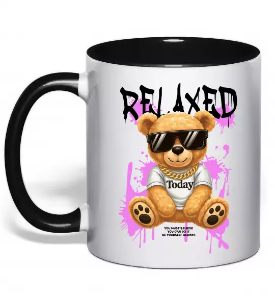 Чашка с цветной ручкой Relaxed bear Черный фото
